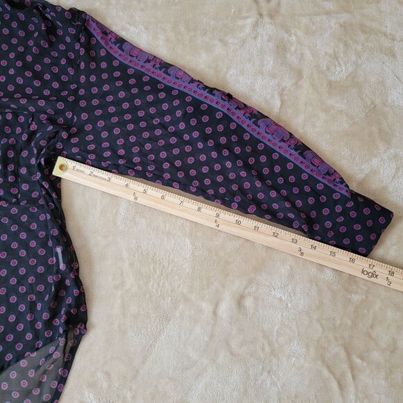 Free People Black Floral Button Blouse Long Sleeves Pockets Semi Sheer XS Hi Low - Picture 7 of 12